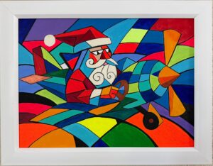 Neon Cubist Flight of Santa